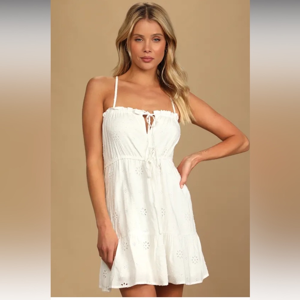 Lulus white dress Perfect Summer Day White Eyelet Lace Mini Dress Sm